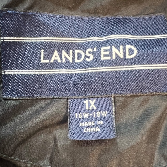 Lands End Women's Puffer Coat Goose Down Maxi Black Jacket Removable Fur Hood 1X - Picture 11 of 16